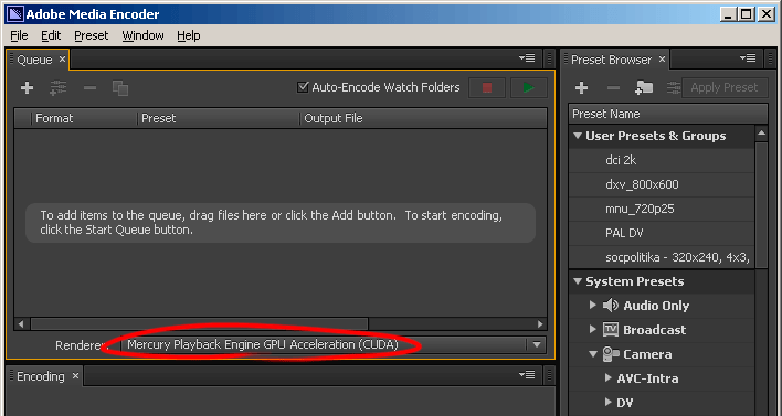 CUDA в Adobe Media Encoder